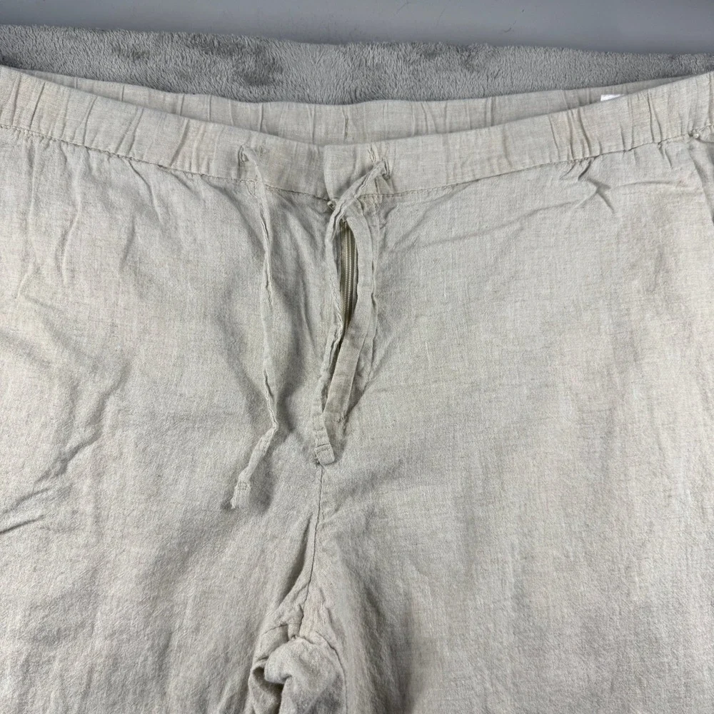 H&M Regular Fit Linen Blend Drawstring Pants Oatmeal Beige Womens XXL